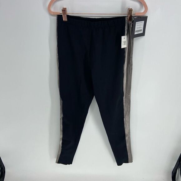 Norma Kamali Women's Black Elastic Waist Pull On Silver Side Leggings Medium NWT - Picture 1 of 8